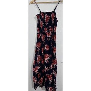 Pacific Vibes Maxi Sun Dress Blue Floral Size Med Side Slits Smocked Bodice NWT